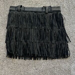 Studded Fringe Mini Skirt - Black